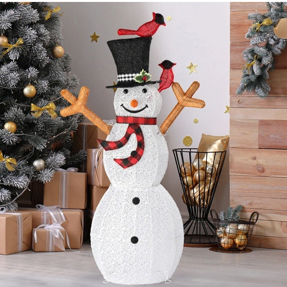 Lighted Snowman Christmas Yard Decorations, Pre-lit Snowman And Birds With 170 LED White Lights And Stakes For Xmas Outdoor Holiday Indoor Decor Lighted Holiday Displays