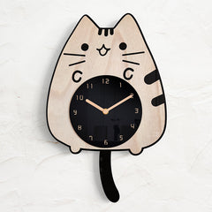 Wood Cartoon Clock Home Decor Living Room Cat Wag Tail