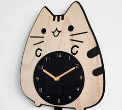 Wood Cartoon Clock Home Decor Living Room Cat Wag Tail