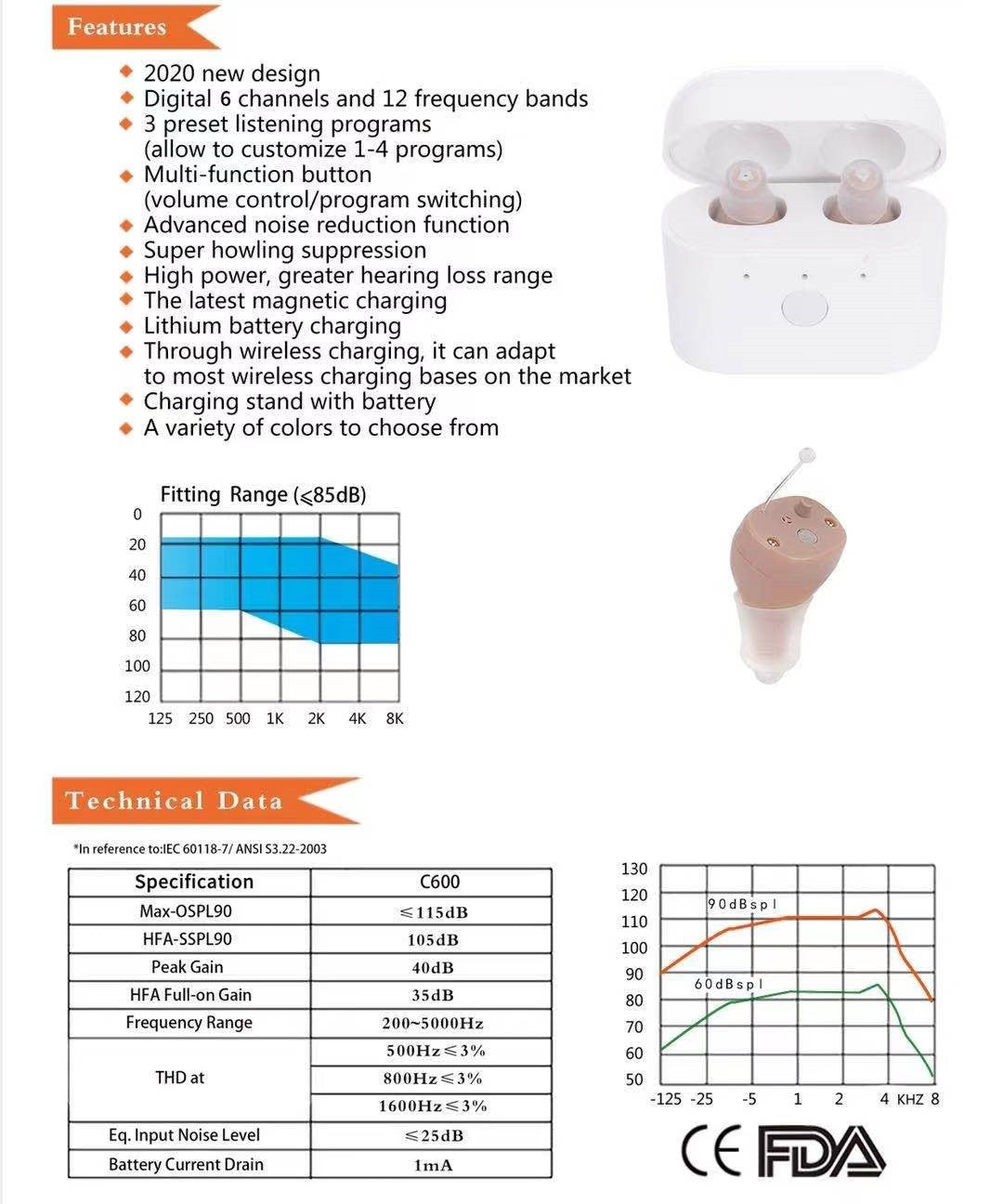 New Style Intelligent One-Click Operation Hearing Aid Rechargeable Low-Noise Wide-Frequency Elderly In-Ear Deaf Hearing Aids