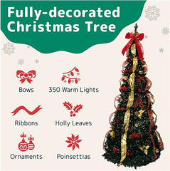 1.8 M PVC Retractable Christmas Tree With Ornaments Folding Decorations