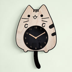 Wood Cartoon Clock Home Decor Living Room Cat Wag Tail